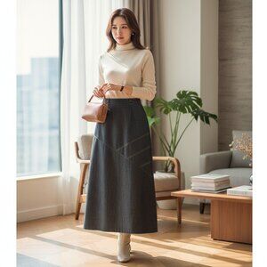 Vintage Vanity Fair Jupe Denim Maxi Femme Taille 12 Bleu Coutures contraste Vert